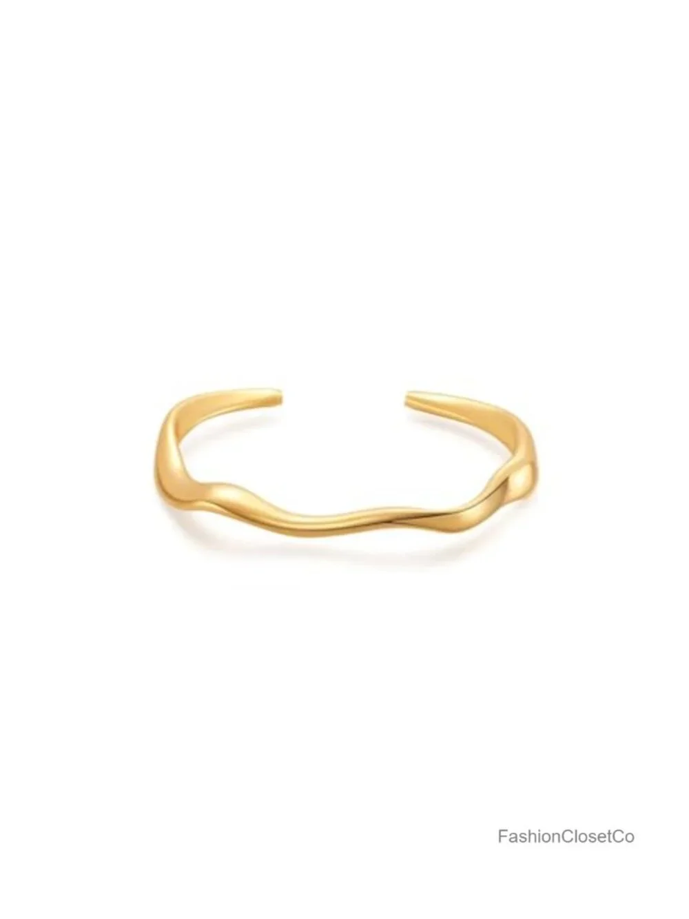 14K Gold Irregular Open Cuff Bangle Bracelet Chunky Minimalist Wave